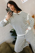 Striped Ruffle Trim Drop Shoulder Wide Leg Pant Set
