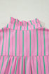 Striped Ruffle Trim Half Button Puff Sleeve Blouse
