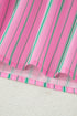 Striped Ruffle Trim Half Button Puff Sleeve Blouse
