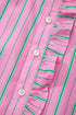 Striped Ruffle Trim Half Button Puff Sleeve Blouse