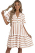 Striped Ruffle Trim Tie Front Short Sleeve Mini Dress