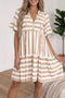 Striped Ruffle Trim Tie Front Short Sleeve Mini Dress