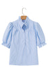 Striped Ruffled Collar Puff Sleeve Half Button Front Blouse