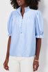 Striped Ruffled Collar Puff Sleeve Half Button Front Blouse