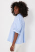 Striped Ruffled Collar Puff Sleeve Half Button Front Blouse