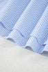 Striped Ruffled Collar Puff Sleeve Half Button Front Blouse