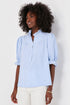 Striped Ruffled Collar Puff Sleeve Half Button Front Blouse