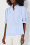 Striped Ruffled Collar Puff Sleeve Half Button Front Blouse