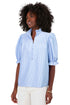 Striped Ruffled Collar Puff Sleeve Half Button Front Blouse
