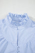 Striped Ruffled Collar Puff Sleeve Half Button Front Blouse