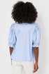 Striped Ruffled Collar Puff Sleeve Half Button Front Blouse