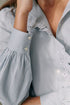 Striped Ruffled Eyelet Trim Cotton Button Down Shirt