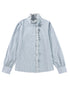 Striped Ruffled Eyelet Trim Cotton Button Down Shirt