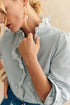 Striped Ruffled Eyelet Trim Cotton Button Down Shirt
