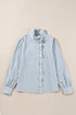 Striped Ruffled Eyelet Trim Cotton Button Down Shirt