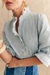 Striped Ruffled Eyelet Trim Cotton Button Down Shirt