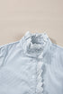 Striped Ruffled Eyelet Trim Cotton Button Down Shirt