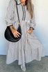 Striped Scallop Trim Half Button Three Quarter Sleeve Maxi Dress