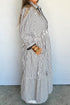 Striped Scallop Trim Half Button Three Quarter Sleeve Maxi Dress