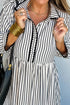 Striped Scallop Trim Half Button Three Quarter Sleeve Maxi Dress
