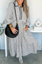 Striped Scallop Trim Half Button Three Quarter Sleeve Maxi Dress