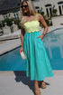 Striped Scalloped Patchwork Knot Strap A Line Maxi Dress