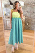 Striped Scalloped Patchwork Knot Strap A Line Maxi Dress