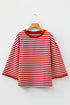 Striped Scalloped Sleeve Drop Shoulder Relaxed Fit Top