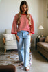 Striped Scalloped Sleeve Drop Shoulder Relaxed Fit Top
