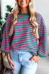 Striped Scalloped Sleeve Drop Shoulder Relaxed Fit Top