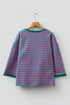 Striped Scalloped Sleeve Drop Shoulder Relaxed Fit Top