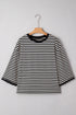 Striped Scalloped Sleeve Drop Shoulder Relaxed Fit Top