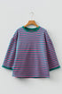 Striped Scalloped Sleeve Drop Shoulder Relaxed Fit Top