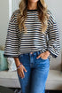 Striped Scalloped Sleeve Drop Shoulder Relaxed Fit Top