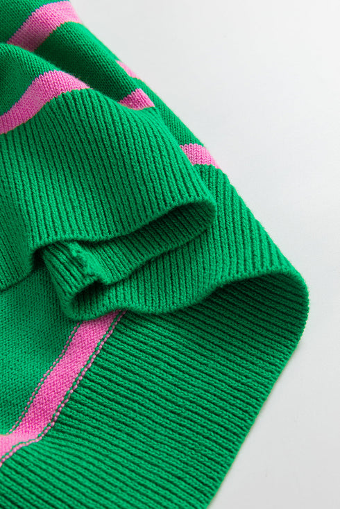 Striped Scalloped Trim Bow Front Knit Cardigan