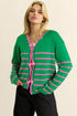 Striped Scalloped Trim Bow Front Knit Cardigan