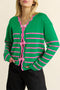Striped Scalloped Trim Bow Front Knit Cardigan
