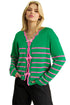 Striped Scalloped Trim Bow Front Knit Cardigan