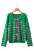 Striped Scalloped Trim Bow Front Knit Cardigan