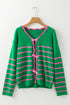 Striped Scalloped Trim Bow Front Knit Cardigan