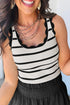 Striped Scalloped Trim Ribbed Knit Tank Top