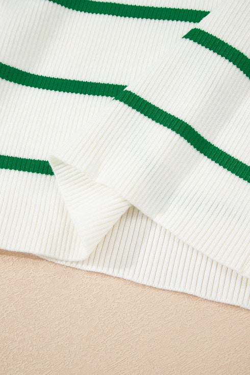 Striped Scalloped Trim Ribbed Knit Tank Top