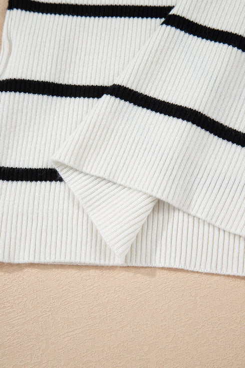 Striped Scalloped Trim Ribbed Knit Tank Top