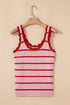 Striped Scalloped Trim Ribbed Knit Tank Top