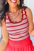 Striped Scalloped Trim Ribbed Knit Tank Top