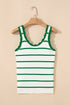 Striped Scalloped Trim Ribbed Knit Tank Top