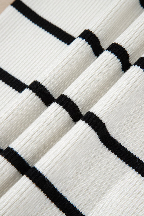 Striped Scalloped Trim Ribbed Knit Tank Top
