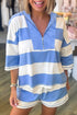 Striped Seam Detail Half Zip Oversized Tee Short Sets
