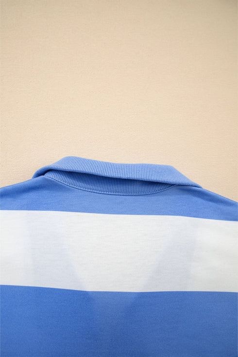 Striped Seam Detail Half Zip Oversized Tee Short Sets