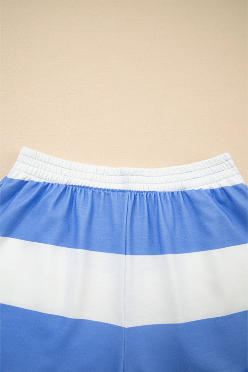 Striped Seam Detail Half Zip Oversized Tee Short Sets